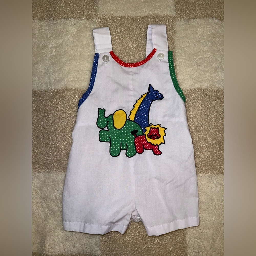 Vintage Colorful Animal Print Baby Overalls